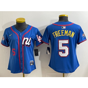 MLB Dodgers 5 Freeman Women Blue National League 2025 All Star Nike Cool Base Women Jersey