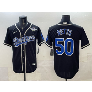 MLB Dodgers 50 Betts Black 2025 World Series Nike Cool Base Men Jersey 1