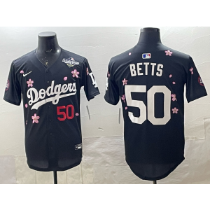 MLB Dodgers 50 Betts Black 2025 World Series Nike Cool Base Men Jersey