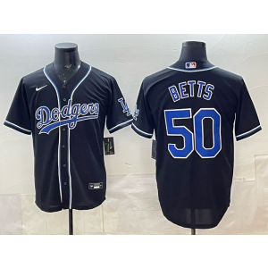 MLB Dodgers 50 Betts Black Blue Nike Cool Base Men Jersey
