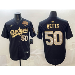 MLB Dodgers 50 Betts Black Gold 2025 World Series Champion Nike Cool Base Men Jersey