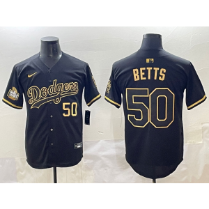 MLB Dodgers 50 Betts Black Gold Nike Cool Base Men Jersey