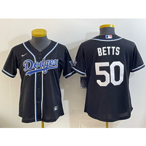 MLB Dodgers 50 Betts Black Nike Cool Base Women Jersey