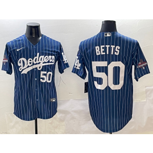 MLB Dodgers 50 Betts Blue Champion Nike Cool Base Men Jersey