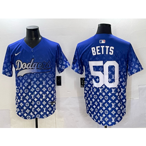MLB Dodgers 50 Betts Blue Fashion Nike Cool Base Men Jersey