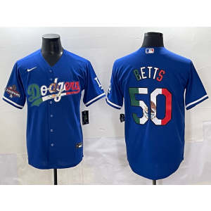 MLB Dodgers 50 Betts Blue Mexico Nike Cool Base Men Jersey