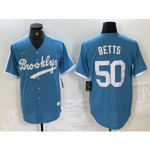 MLB Dodgers 50 Betts Blue Nike Cool Base Men Jersey