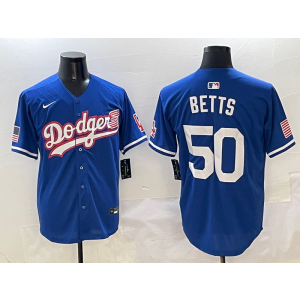 MLB Dodgers 50 Betts Blue USA Flag Nike Cool Base Men Jersey