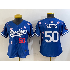 MLB Dodgers 50 Betts Tokyo Blue 2025 Tokyo Series Nike Cool Base Women Jersey