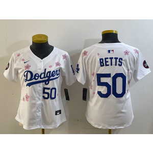 MLB Dodgers 50 Betts White 2025 Tokyo Series Nike Cool Base Women Jersey
