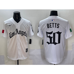 MLB Dodgers 50 Betts White Nike Cool Base Men Jersey
