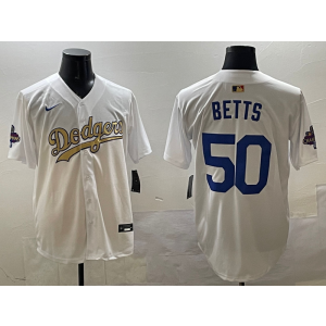MLB Dodgers 50 Mookie Betts 2025 Gold Collection Nike Cool Base Men Jersey 2