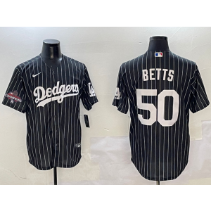 MLB Dodgers 50 Mookie Betts Black 2024 Wolrd Series Champion Nike Cool Base Men Jersey
