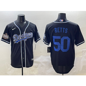 MLB Dodgers 50 Mookie Betts Black 2025 World Series Nike Cool Base Men Jersey