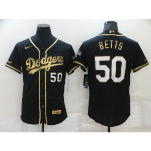MLB Dodgers 50 Mookie Betts Black Gold Nike FlexBase Men Jersey