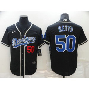 MLB Dodgers 50 Mookie Betts Black Nike Cool Base Men Jersey