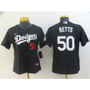 MLB Dodgers 50 Mookie Betts Black Nike Cool Base Women Jersey
