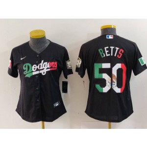 MLB Dodgers 50 Mookie Betts Black Nike Cool Base Women Jersey