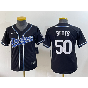 MLB Dodgers 50 Mookie Betts Black Nike Cool Base Youth Jersey