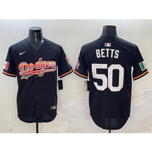 MLB Dodgers 50 Mookie Betts Black Rainbow Nike Cool Base Men Jersey