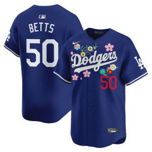 MLB Dodgers 50 Mookie Betts Blue 2025 Takashi Murakami Nike Cool Base Men Jersey