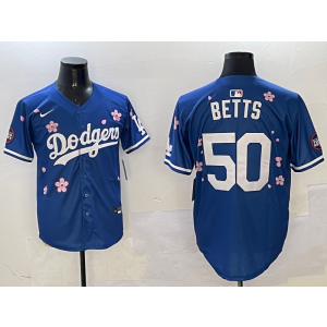 MLB Dodgers 50 Mookie Betts Blue 2025 Tokyo Series Nike Cool Base Men Jersey 1