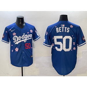 MLB Dodgers 50 Mookie Betts Blue 2025 Tokyo Series Nike Cool Base Men Jersey