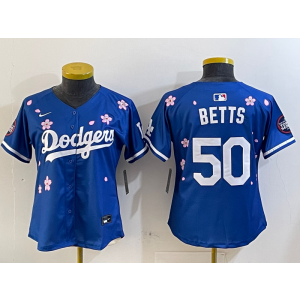 MLB Dodgers 50 Mookie Betts Blue 2025 Tokyo Series Nike Cool Base Youth Jersey