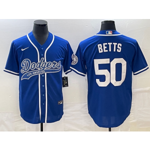 MLB Dodgers 50 Mookie Betts Blue Baseball Nike Cool Base Men Jersey