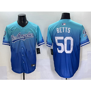 MLB Dodgers 50 Mookie Betts Blue Drift Nike Cool Base Men Jersey