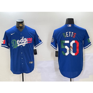 MLB Dodgers 50 Mookie Betts Blue Mexico Nike Cool Base Men Jersey