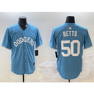 MLB Dodgers 50 Mookie Betts Blue Nike Cool Base Men Jersey 2