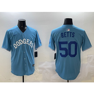 MLB Dodgers 50 Mookie Betts Blue Nike Cool Base Men Jersey