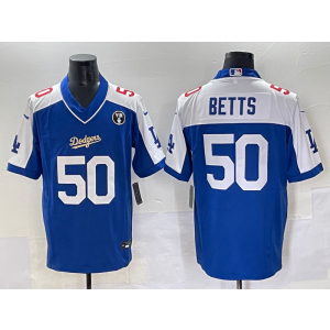 MLB Dodgers 50 Mookie Betts Blue Nike Cool Base Men Jersey