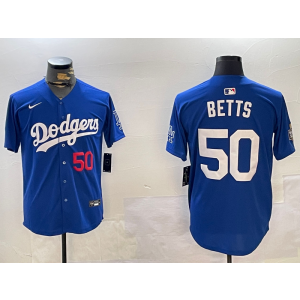 MLB Dodgers 50 Mookie Betts Blue Nike Cool Base Men Jersey