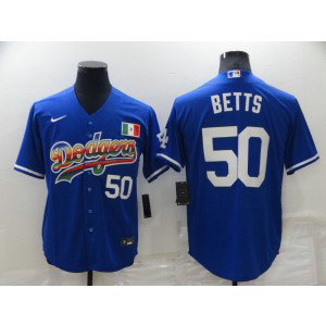 MLB Dodgers 50 Mookie Betts Blue Rainbow Nike Cool Base Men Jersey