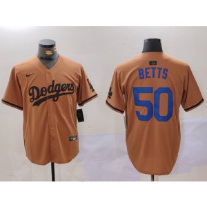 MLB Dodgers 50 Mookie Betts Brown Nike Cool Base Men Jersey