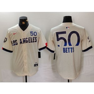 MLB Dodgers 50 Mookie Betts Cream 2024 City Connect Nike Cool Base Men Jersey