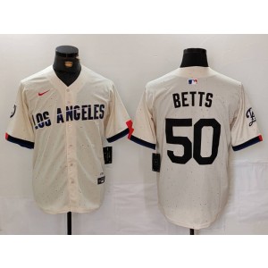 MLB Dodgers 50 Mookie Betts Cream 2024 City Connect Nike Cool Base Men Jersey