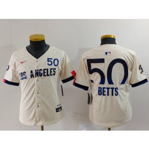 MLB Dodgers 50 Mookie Betts Cream 2024 City Connect Nike Cool Base Youth Jersey