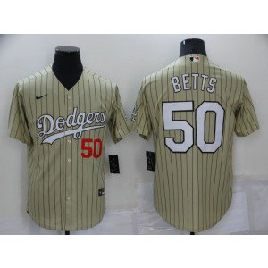 MLB Dodgers 50 Mookie Betts Cream Nike Cool Base Men Jersey