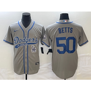 MLB Dodgers 50 Mookie Betts Grey Baseball Logo Nike Cool Base Men Jersey
