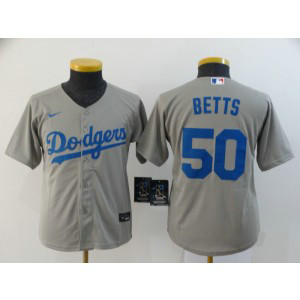 MLB Dodgers 50 Mookie Betts Grey Cool Base Nike Youth Jersey