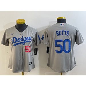 MLB Dodgers 50 Mookie Betts Grey Nike Cool Base Women Jersey