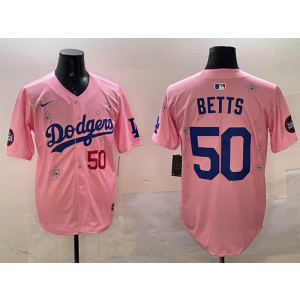 MLB Dodgers 50 Mookie Betts Pink 2025 Tokyo Series Nike Cool Base Men Jersey
