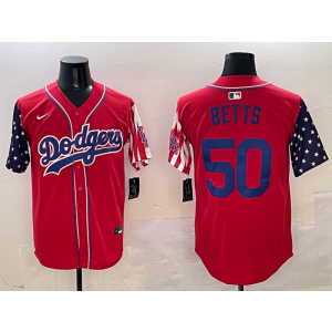 MLB Dodgers 50 Mookie Betts Red USA Flag Nike Cool Base Men Jersey