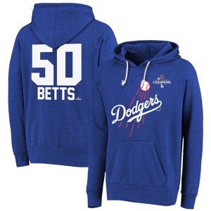 MLB Dodgers 50 Mookie Betts Royal 2024 World Series Champions Name & Number Tri-Blend Pullover Hoodie