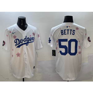 MLB Dodgers 50 Mookie Betts White 2025 Tokyo Series Nike Cool Base Men Jersey
