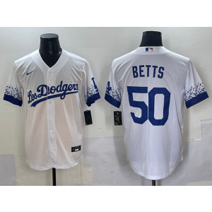 MLB Dodgers 50 Mookie Betts White City Nike Cool Base Men Jersey