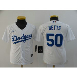MLB Dodgers 50 Mookie Betts White Cool Base Nike Youth Jersey